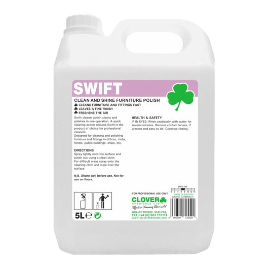 Clover Swift Furniture Polish 5 Litre - Professional Clean & Shine Polish 603
