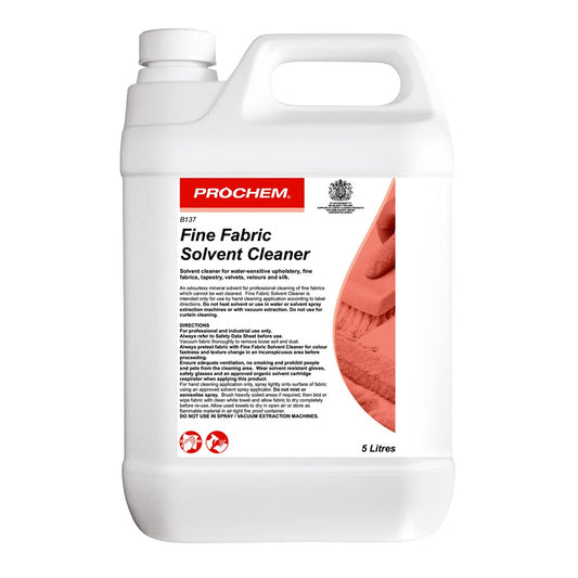Prochem Fine Fabric Solvent Cleaner 5 Litre - Dry Cleaning Upholstery Solvent B137-05