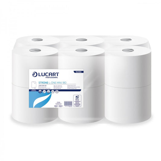 Lucart Strong L-One Mini 180 Centre Pull Toilet Rolls - 2 Ply White 12 Pack