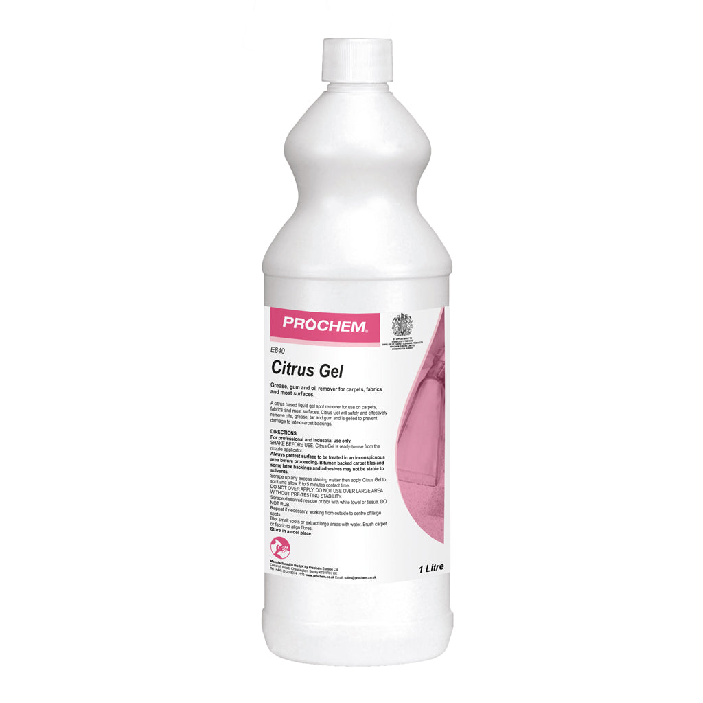 Prochem Citrus Gel Stain Remover 1 Litre - Oil & Grease Spot Cleaner for Carpet & Upholstery E840