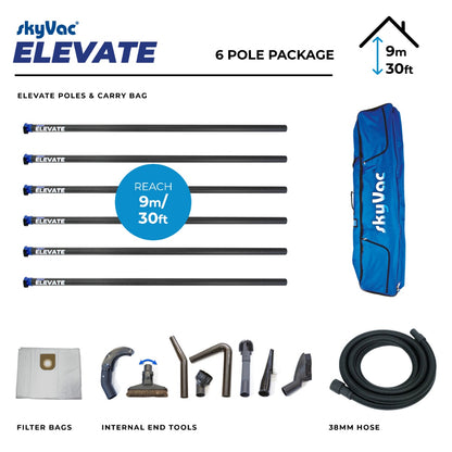 skyVac Elevate 44mm Clamped Pole Package - Gutter Cleaning Vacuum Pole System Kit