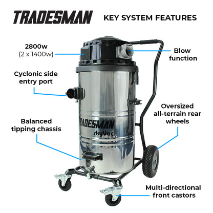 skyVac Tradesman Gutter Vacuum Package 2800W - Commercial Dual Motor Gutter Cleaning System