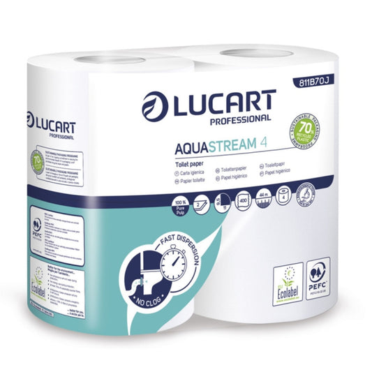 Lucart Aquastream 4 Toilet Rolls 2 Ply - Rapid Dissolve Toilet Paper 56 Rolls 811B70J