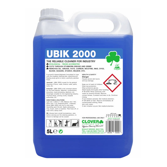 Clover UBIK 2000 Degreaser 5 Litre 301 -  Heavy Duty Alkaline Cleaner