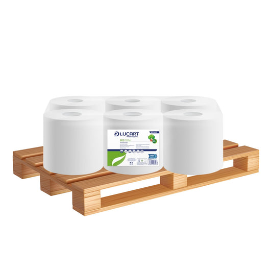 Pallet of Lucart Standard Centrefeed Rolls 2 Ply White ECO150W - 77 Packs of 6 Rolls 852495