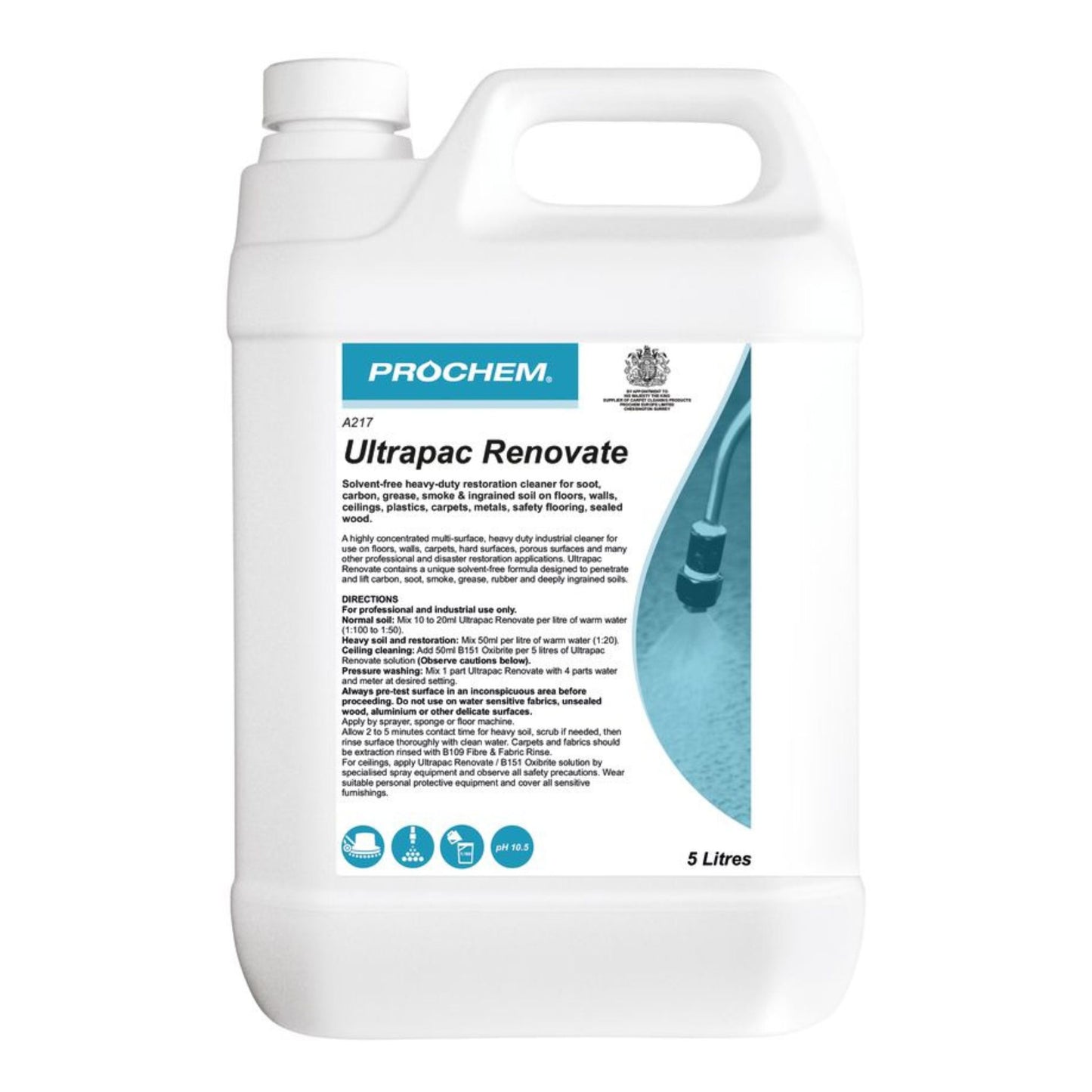 Prochem Ultrapac Renovate 5 Litre - Fire & Soot Remover Carpet Prespray A217-05