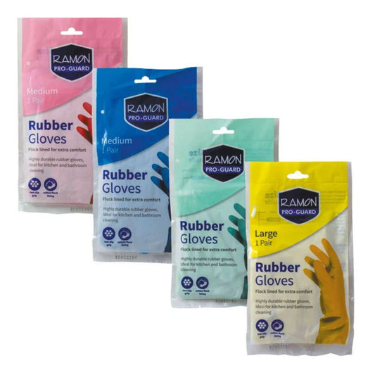 Ramon Hygiene Pro-Guard Rubber Gloves - Natural Latex Household Gloves 10 Pairs