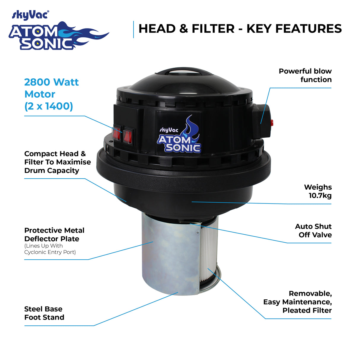 skyVac Atom Sonic Gutter Cleaning Vacuum System - Compact Professional High Reach Vacuum