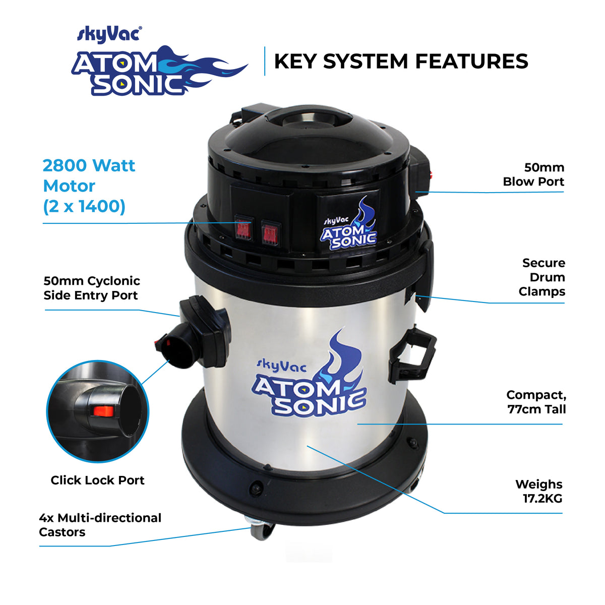 skyVac Atom Sonic Gutter Cleaning Vacuum System - Compact Professional High Reach Vacuum